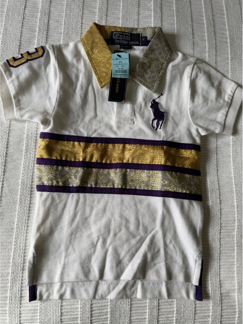 NWT Polo Ralph Lauren Toddler Boys Big Pony Brocade Polo Shirt White Gold Sz 2